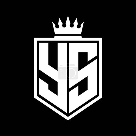 YS Letter Logo Monogramm fett Schild geometrische Form mit Krone Umriss schwarz und weiß Stil Design-Vorlage