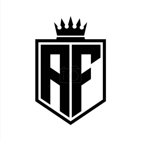 AF Letter Logo Monogramm fett Schild geometrische Form mit Krone Umriss schwarz und weiß Stil Design-Vorlage