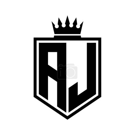 AJ Letter Logo Monogramm fett Schild geometrische Form mit Krone Umriss schwarz und weiß Stil Design-Vorlage