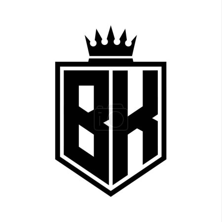 BK Lettre Logo monogramme gras bouclier forme géométrique avec contour de la couronne modèle de conception de style noir et blanc