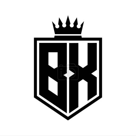 BX Letter Logo Monogramm fett Schild geometrische Form mit Krone Umriss schwarz und weiß Stil Design-Vorlage