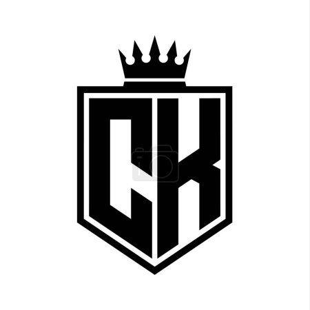 CK Letter Logo Monogramm fett Schild geometrische Form mit Krone Umriss schwarz und weiß Stil Design-Vorlage