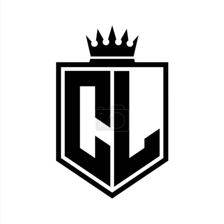 CL Letter Logo Monogramm fett Schild geometrische Form mit Krone Umriss schwarz und weiß Stil Design-Vorlage
