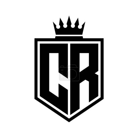 CR Lettre Logo monogramme bouclier gras forme géométrique avec contour de la couronne modèle de conception de style noir et blanc