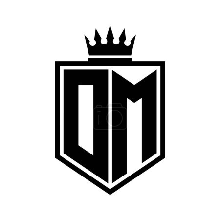 DM Lettre Logo monogramme bouclier gras forme géométrique avec contour de la couronne modèle de conception de style noir et blanc