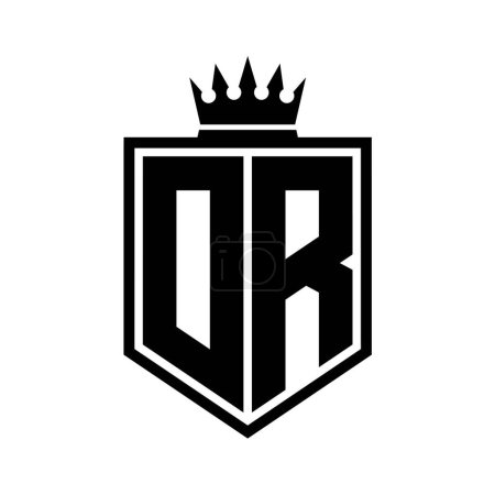 DR Lettre Logo monogramme bouclier gras forme géométrique avec contour de la couronne modèle de conception de style noir et blanc
