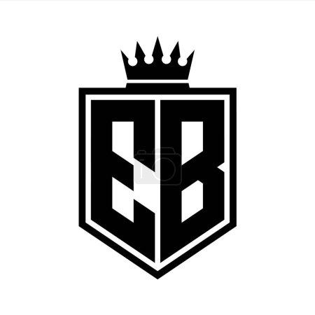 EB Letter Logo monogram bold shield geometric shape with crown outline black and white style design template