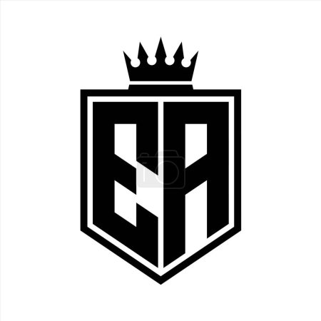 Lettre EA Logo monogramme bouclier gras forme géométrique avec contour de la couronne modèle de conception de style noir et blanc