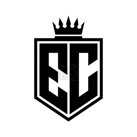 EC Letter Logo monogram bold shield geometric shape with crown outline black and white style design template