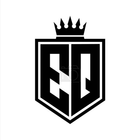 EQ Letter Logo monogram bold shield geometric shape with crown outline black and white style design template