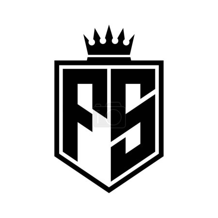 FS Letter Logo Monogramm fett Schild geometrische Form mit Krone Umriss schwarz und weiß Stil Design-Vorlage