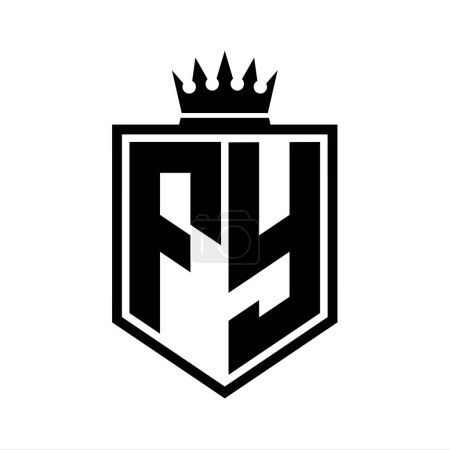 Photo for FY Letter Logo monogram bold shield geometric shape with crown outline black and white style design template - Royalty Free Image