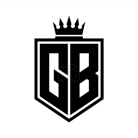 GB Letter Logo Monogramm fett Schild geometrische Form mit Krone Umriss schwarz und weiß Stil Design-Vorlage