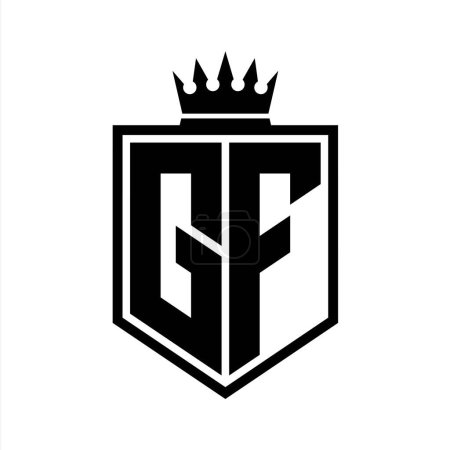 GF Letter Logo monogram bold shield geometric shape with crown outline black and white style design template