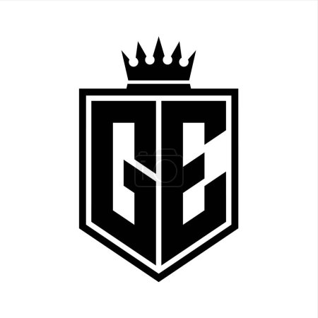 GE Letter Logo monograma escudo en negrita forma geométrica con contorno de corona plantilla de diseño de estilo blanco y negro