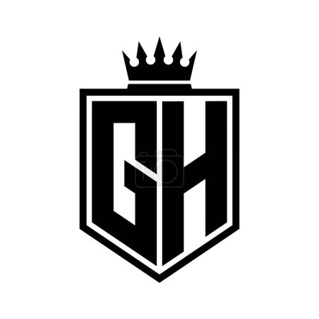 GH Lettre Logo monogramme bouclier gras forme géométrique avec contour de la couronne modèle de conception de style noir et blanc