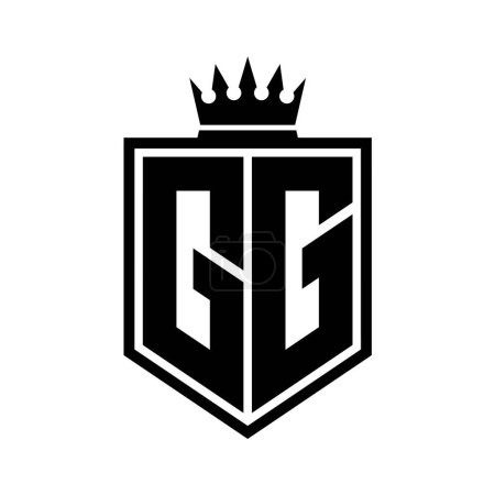 Téléchargez les photos : GG Lettre Logo monogramme gras bouclier forme géométrique avec contour de la couronne modèle de conception de style noir et blanc - en image libre de droit