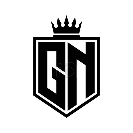 GN Letter Logo Monogramm fett Schild geometrische Form mit Krone Umriss schwarz und weiß Stil Design-Vorlage