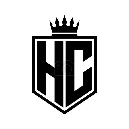 HC Letter Logo monogram bold shield geometric shape with crown outline black and white style design template
