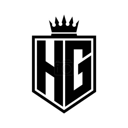 HG Letter Logo monogram bold shield geometric shape with crown outline black and white style design template