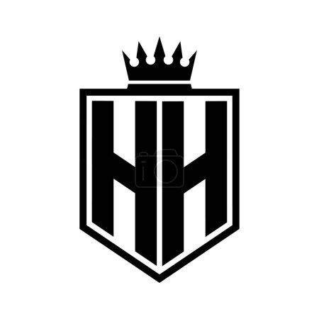 HH Letter Logo monogram bold shield geometric shape with crown outline black and white style design template