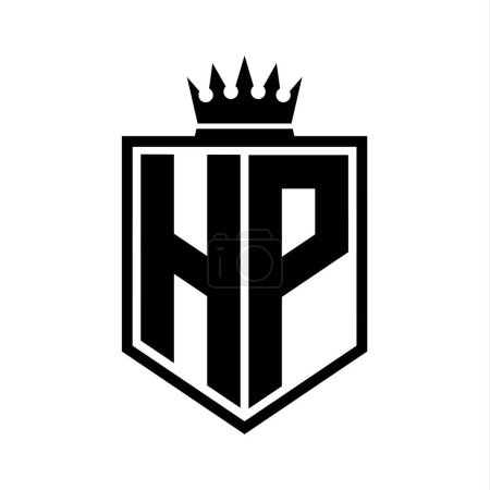 Téléchargez les photos : HP Lettre Logo monogramme bouclier gras forme géométrique avec contour de la couronne modèle de conception de style noir et blanc - en image libre de droit