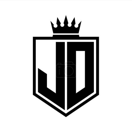 Foto de JD Letter Logo monograma en negrita forma geométrica escudo con el contorno de la corona plantilla de diseño de estilo blanco y negro - Imagen libre de derechos