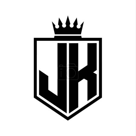 Téléchargez les photos : JK Lettre Logo monogramme gras bouclier forme géométrique avec contour de la couronne modèle de conception de style noir et blanc - en image libre de droit