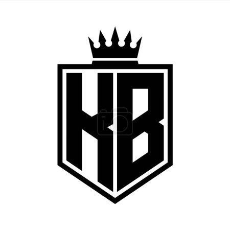 KB Lettre Logo monogramme bouclier gras forme géométrique avec contour de la couronne modèle de conception de style noir et blanc