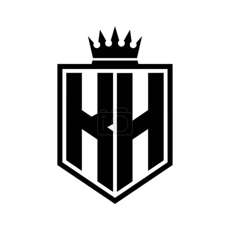 KH Letter Logo Monogramm fett Schild geometrische Form mit Krone Umriss schwarz und weiß Stil Design-Vorlage