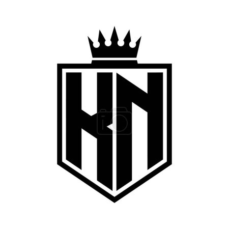 KN Lettre Logo monogramme gras bouclier forme géométrique avec contour de la couronne modèle de conception de style noir et blanc