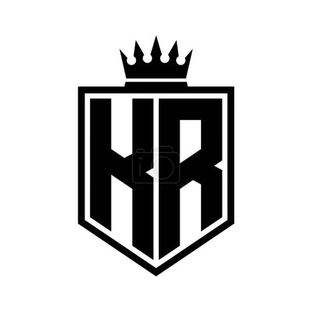 KR Letter Logo Monogramm fett Schild geometrische Form mit Krone Umriss schwarz und weiß Stil Design-Vorlage
