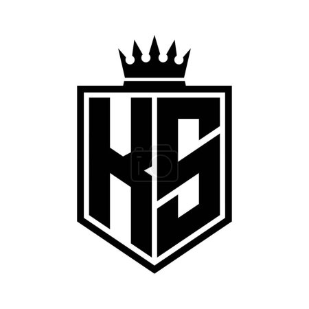 KS Letter Logo monograma escudo en negrita forma geométrica con contorno de corona plantilla de diseño de estilo blanco y negro