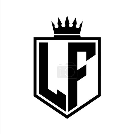 LF Letter Logo monogram bold shield geometric shape with crown outline black and white style design template