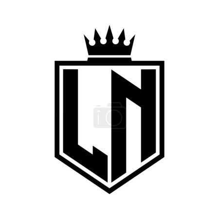 LN Letter Logo monogram bold shield geometric shape with crown outline black and white style design template