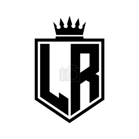 LR Letter Logo monogram bold shield geometric shape with crown outline black and white style design template