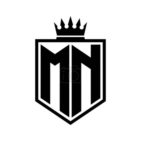 MN Letter Logo monogram bold shield geometric shape with crown outline black and white style design template