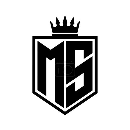 MS Letter Logo Monogramm fett Schild geometrische Form mit Krone Umriss schwarz und weiß Stil Design-Vorlage