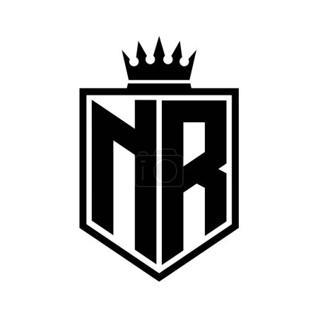 NR Letter Logo Monogramm fett Schild geometrische Form mit Krone Umriss schwarz und weiß Stil Design-Vorlage