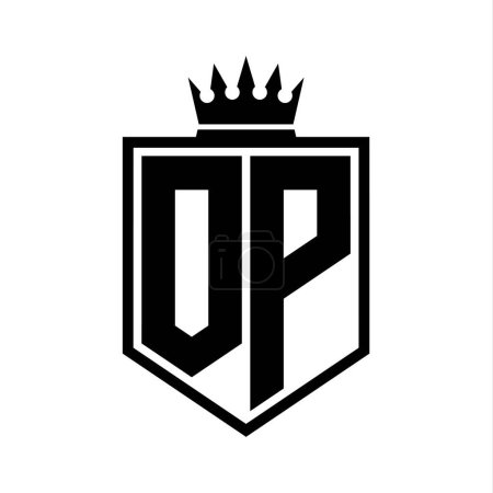 Foto de OP Carta Logo monograma escudo en negrita forma geométrica con el contorno de la corona plantilla de diseño de estilo blanco y negro - Imagen libre de derechos