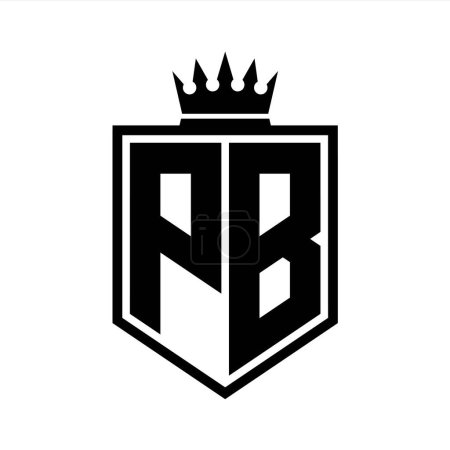 PB Letter Logo Monogramm fett Schild geometrische Form mit Krone Umriss schwarz und weiß Stil Design-Vorlage