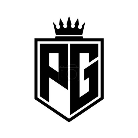 PG Lettre Logo monogramme bouclier gras forme géométrique avec contour de la couronne modèle de conception de style noir et blanc