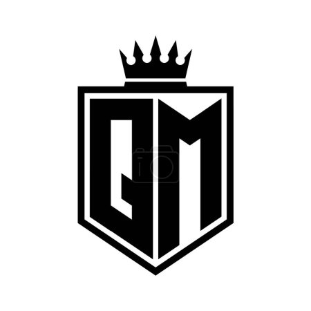 QM Letter Logo monogram bold shield geometric shape with crown outline black and white style design template