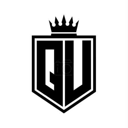 QU Carta Logo monograma escudo negrita forma geométrica con el contorno de la corona plantilla de diseño de estilo blanco y negro