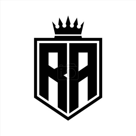 RA Letter Logo monogram bold shield geometric shape with crown outline black and white style design template