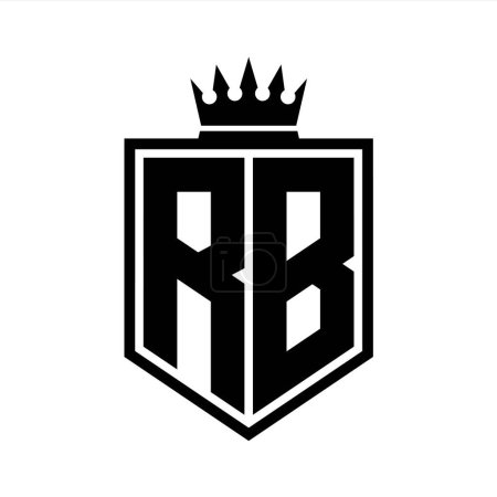 RB Letter Logo monogram bold shield geometric shape with crown outline black and white style design template