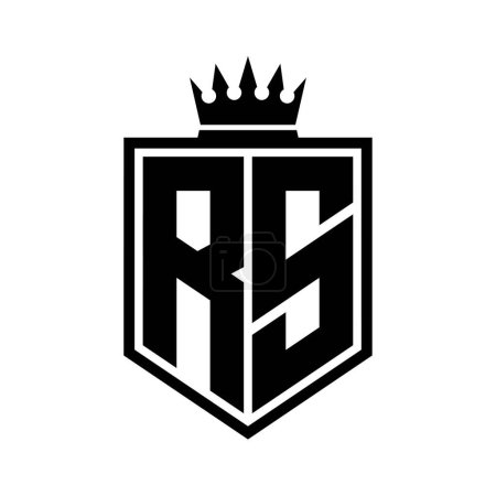 RS Lettre Logo monogramme bouclier gras forme géométrique avec contour de la couronne modèle de conception de style noir et blanc