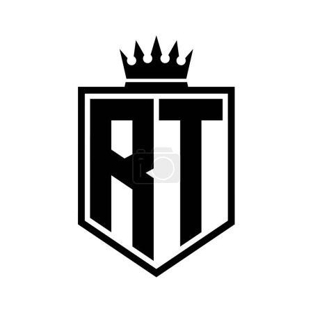 Téléchargez les photos : RT Lettre Logo monogramme bouclier gras forme géométrique avec contour de la couronne modèle de conception de style noir et blanc - en image libre de droit