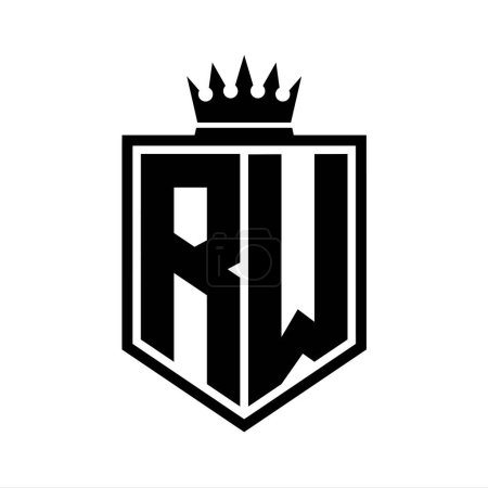 Lettre RW Logo monogramme gras bouclier forme géométrique avec contour de la couronne modèle de conception de style noir et blanc