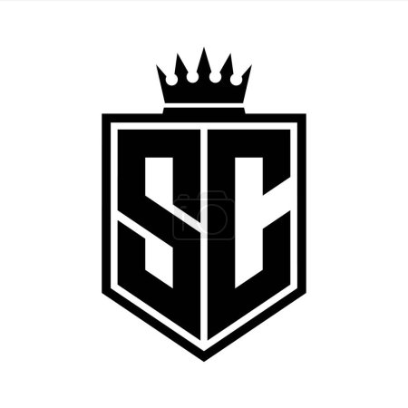 Photo for SC Letter Logo monogram bold shield geometric shape with crown outline black and white style design template - Royalty Free Image